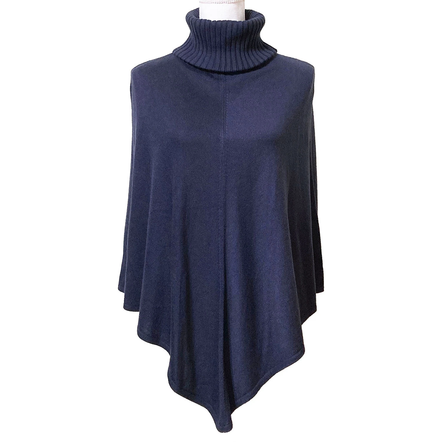 Ann Taylor Lightweight Sweater Cape Poncho XS/S Turtleneck Navy