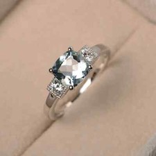 cushion cut aquamarine gemstone promise ring 925 sterling silver wedding ring