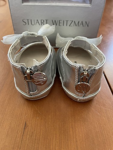 Stuart Weitzman EUC/NIB Silver Baby Nantucket Zip Back Crib Shoe-2 (3-6 Mos) - Picture 3 of 7