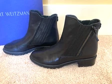 Stuart Weitzman Gorbach Black Leather Ankle Boot Size 6M New with Box