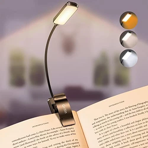 Product Image for Gritin 9 LED Clip on Book Light, 3 Eye-Protecting Modes Flexible Reading Light Book Lamp (Warm&Cool White Light) -Stepless Dimming, Rechargeable, Long Battery Life, 4-Level Power Indicator