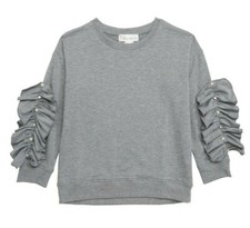 Big Girls Kids Cotton Emporium Ruffle Sweatshirt gray Long Sleeve L 14 5374
