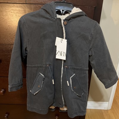 ZARA Unisex Kids Size 8 Gray Denim Hoodie Coat NWT