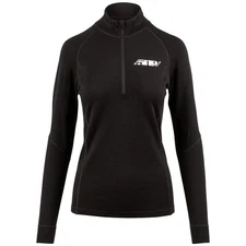 Womens FZN Merino 1/4 Zip Black Medium Base Layer Warm Wool Blend Alpine Fit