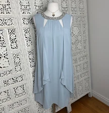 SL Fashions New York Light Blue Flowy Formal Sleeveless Embellished Dress Sz 12