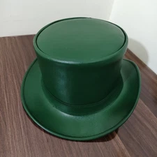 Men's Green Leather Top Hat Vintage Steampunk Style Handmade Cowboy Dress Hat