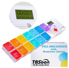 7 Day Medicine Pill Organizer, 4 Reminder Alarms, Loud Sound, 14 Large Compar...