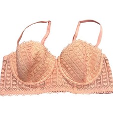 NWT Adore Me Pink Lace Balconette Bra 36C Underwire Padded Straps