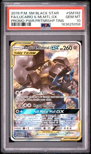 2019 POKEMON SM BLACK STAR PROMO #SM192 FULL ART/LUCARIO & MELMETAL GX PSA 10