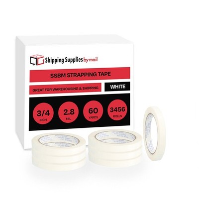 3/4''x60 Yards White Tensilized Adhesive Strapping Packing Tape 3456 Rls 2.8 Mil