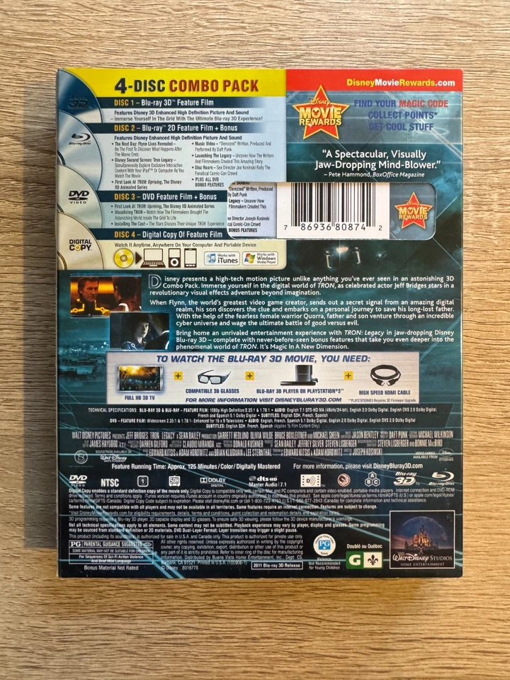 TRON LEGACY (3D Blu-ray) Disney LIKE NEW w/LENTICULAR SLIPCOVER - Image 2 of 4