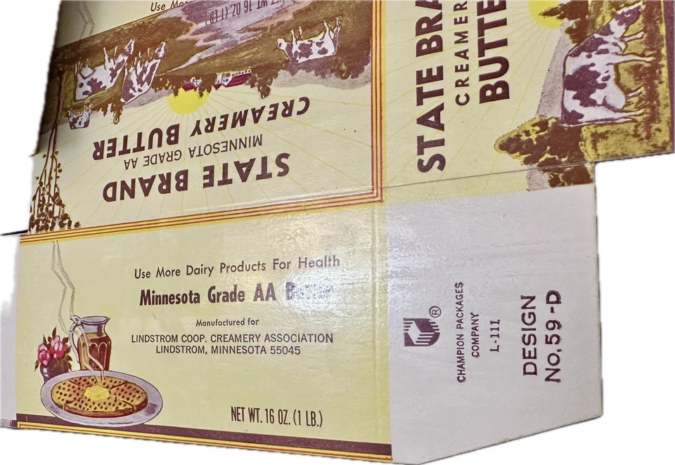 3 NOS! - “State Brand” Butter Box Lindstrom MN Coop Creamery - Antique - Vintage - Image 2 of 4