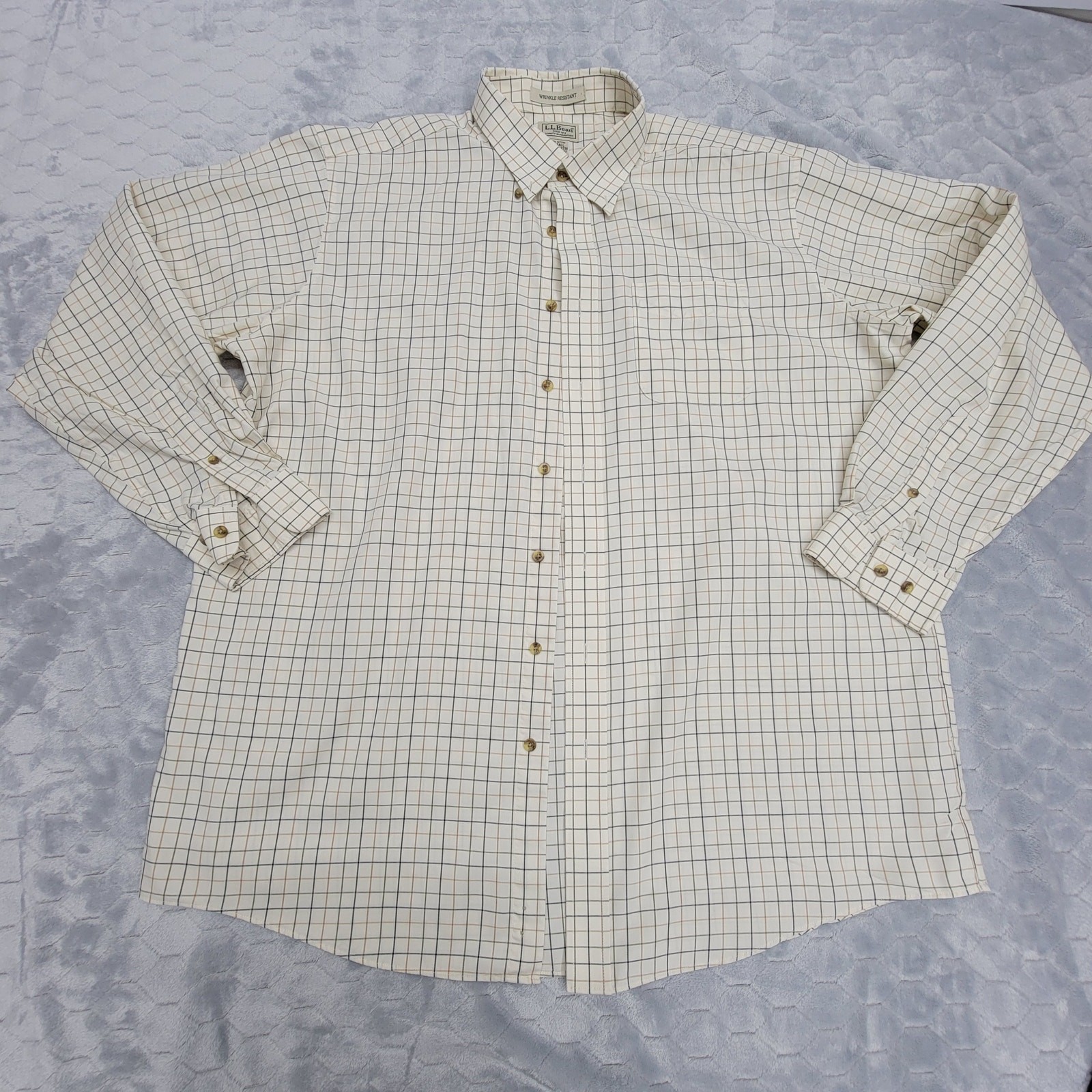 LL Bean Mens XL Tall Wrinkle Resistant Button Down Shirt Tattersall Plaid READ