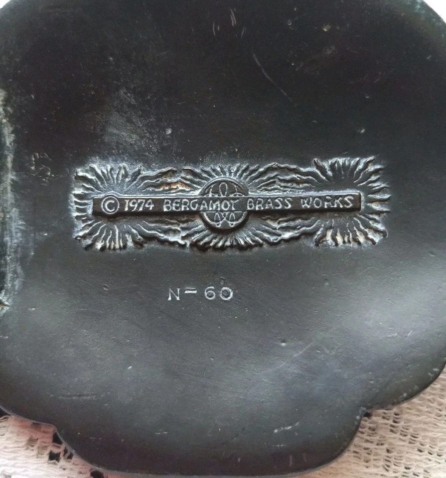 Vtg 1974 Bergamot Brass Works Belt Buckle Dragon Foo Dog Tiger Eye Stone - Image 3 of 4