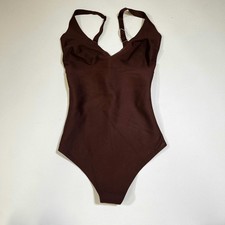 SKIMS Womens UNLINED Plunge Thong Bodysuit Size L Cocoa Brown NWT 88