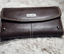 Buxton Genuine Leather Trifold Wallet Brown Pebble Organizer W/Checkbook Holder