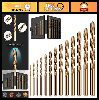 13-Piece Cobalt Drill Bit Set M35 High Speed Steel for Metal, Wood, Plastic - In