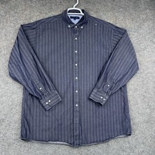 Tommy Hilfiger Button Down Shirt Mens XL Blue Stripe Long Sleeve 100 Cotton
