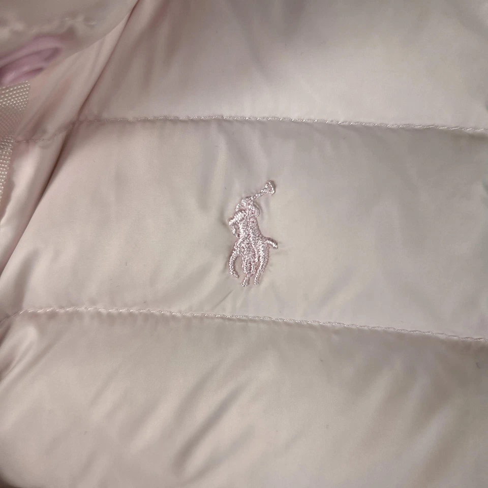 Polo Ralph Lauren Colete Puffer Meninas 5 Rosa Acolchoado Zíper Snap Sem Mangas Logotipo Pônei - Imagem 4 de 4