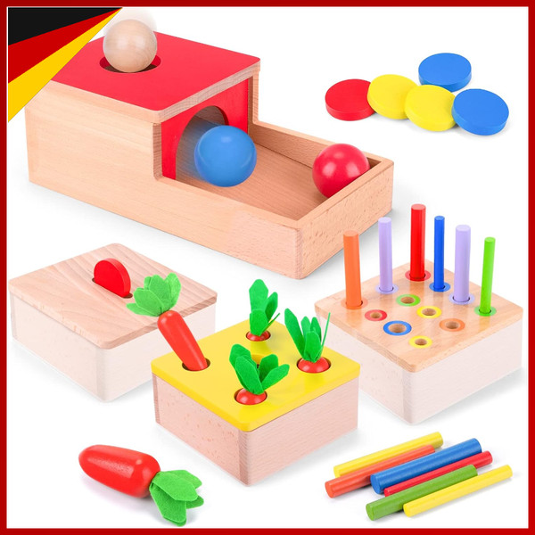 Montessori Spielzeug 4 In 1 Holzspielzeug Motorikspielzeug Ab 10 Monate-image