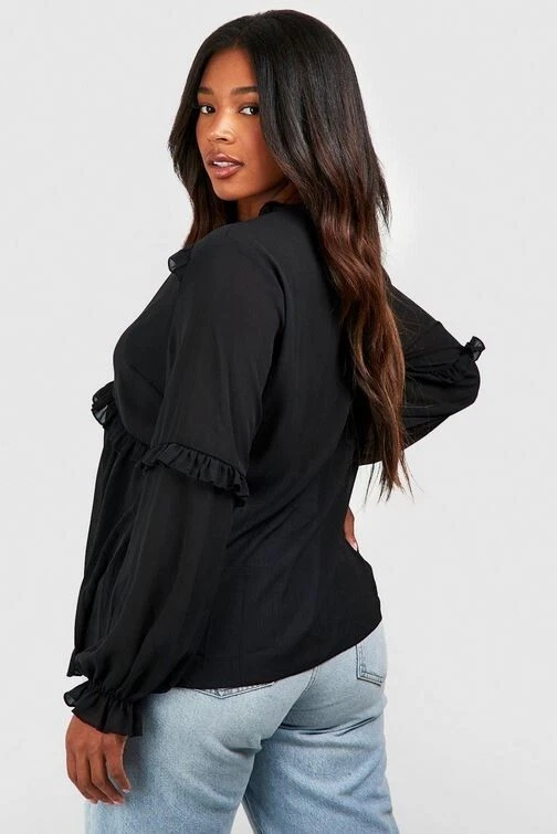 Damen Bluse mit tiefem Ausschnitt und Rüschendetail Ausgestellte Übergröße EU46 - Bild 2 von 4