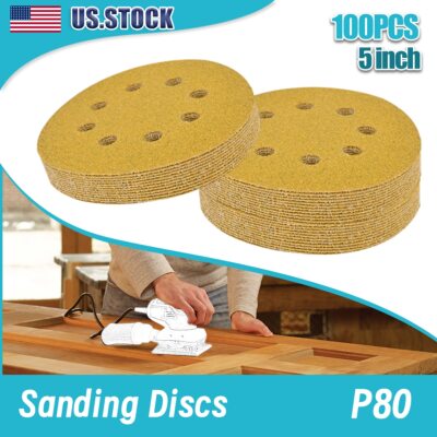 100pcs 5 inch 80 Grit Sandpaper Hook Loop Orbital Sander Paper Sanding Discs