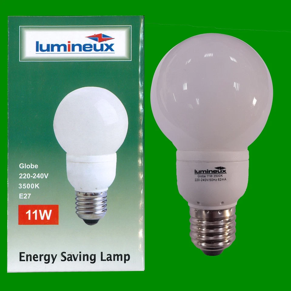 10x 11W (=60W) Bas Énergie Économie D'Énergie Lcf Ampoules Phare GLS Es E27 Vis - Photo 1/1