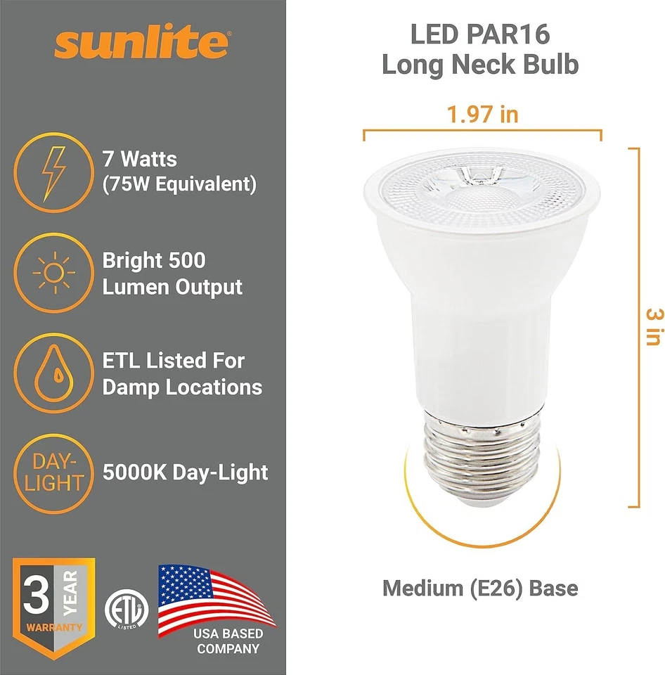 LED Long Neck Recessed Spotlight Bulb, 7 Watt, 75W Halogen Replacement, 500 L... - Image 3 of 4