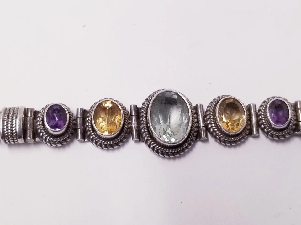 Brazalete Suarti Bali Firmado BA Plata de Ley 925 Multi-Gema Palanca 7-8" Foto 4 de 4