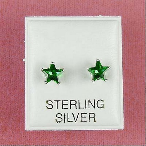 Boucles D'oreilles Créoles Argent 925 Avec émeraude Simulée Ronde, 15mm