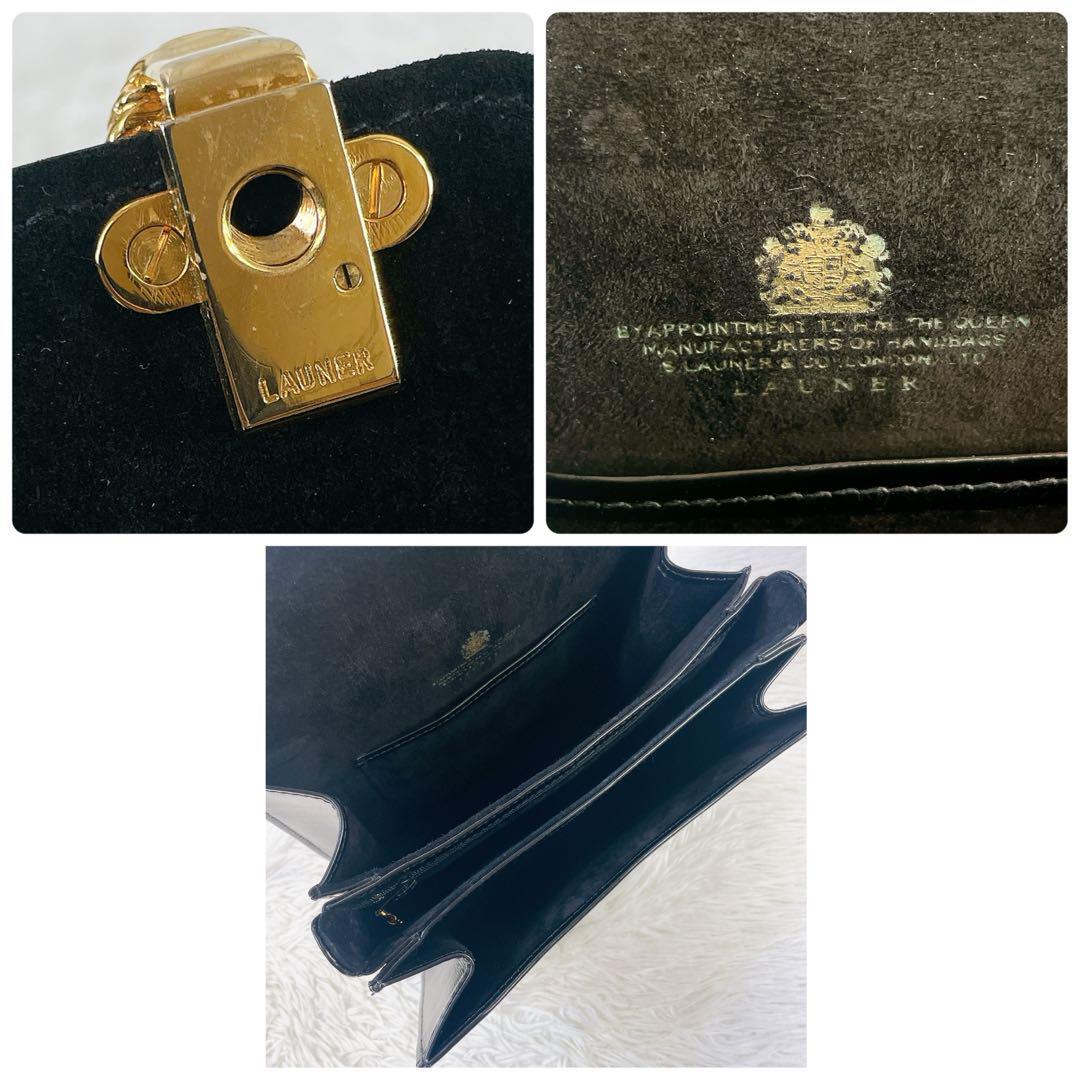 LAUNER LONDON 黒レザーチェーンバッグ Launer London Encore Handbag in Black with Black Interior | The