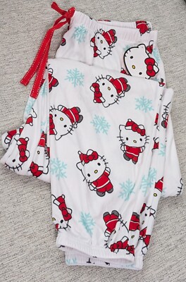Sanrio Hello Kitty Christmas White Red Snowflake Pajama Pants Large