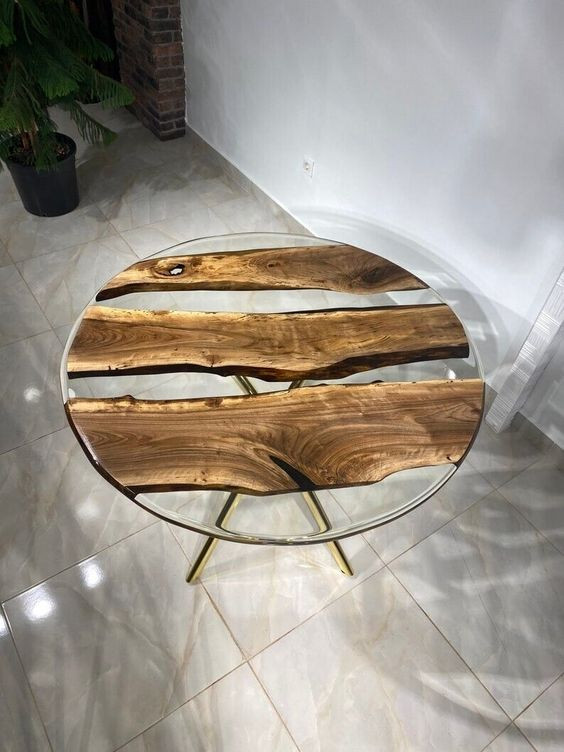 Clear Epoxy Resin Coffee Table Top, Resin Wooden Side Table, Handmade Furniture