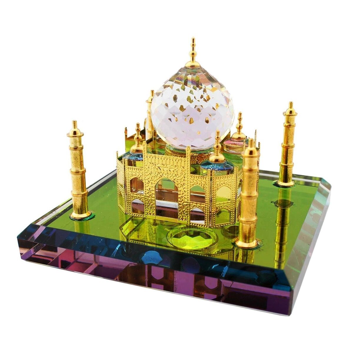 Glass Crystal Taj Mahal Beautiful Showpiece Xmas Gift (8 x 8 x 6 cm) Pack  of 1