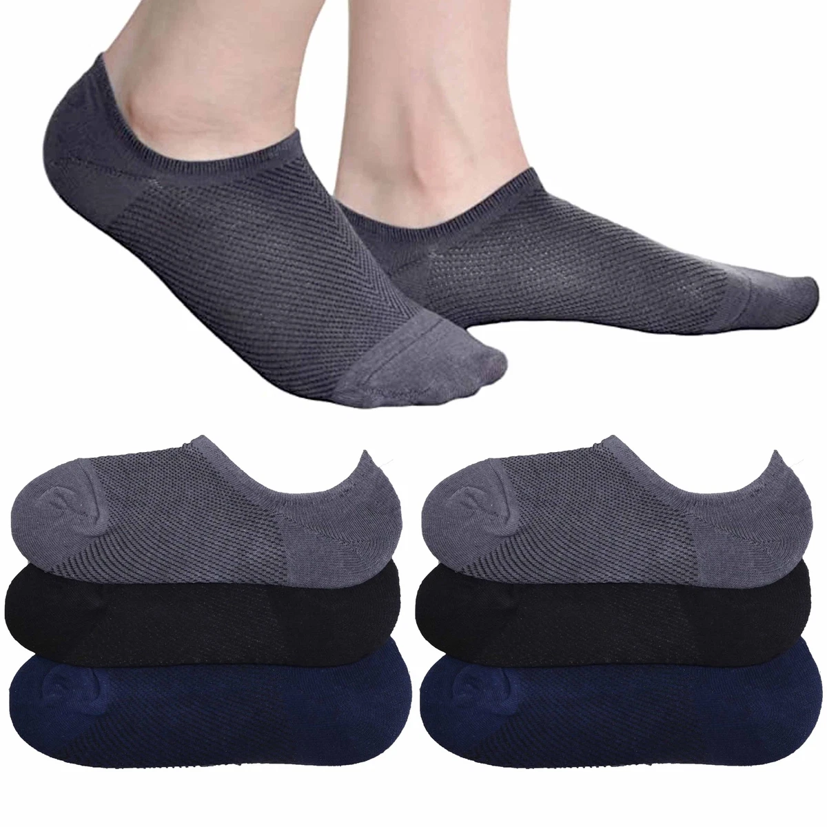 6 Pairs Men Women No Show Socks Non Slip Grip Cotton Ankle Low Cut Assorted  9-11