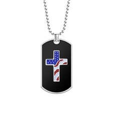 Cross American Flag Dogtag Necklace Pendant Black