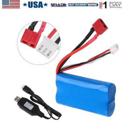 2s Li-ion RC Battery 7.4V 2000mAh 20C T Plug Connector + USB Charger for RC Car