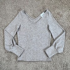 SADIE SAGE Beige Knit Scoop-Neck Long Balloon-Sleeve Pullover Sweater Girls L