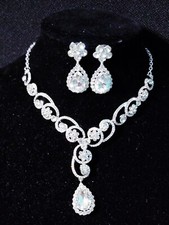 Clear Crystal Choker Rhinestone Necklace Earring Set Bridal Prom Pageant
