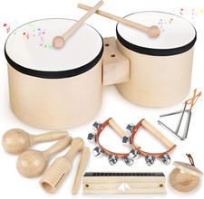 Drum Set for Toddlers 1-3, Wooden Musical Instruments Toys for 1 Year Old Girls