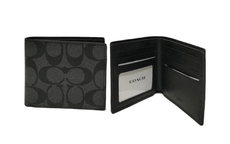 Cartera Billetera Coach para Hombre Carbón/Negro Firma Lona Identificación (66551) - Nueva con Etiquetas Foto 2 de 4