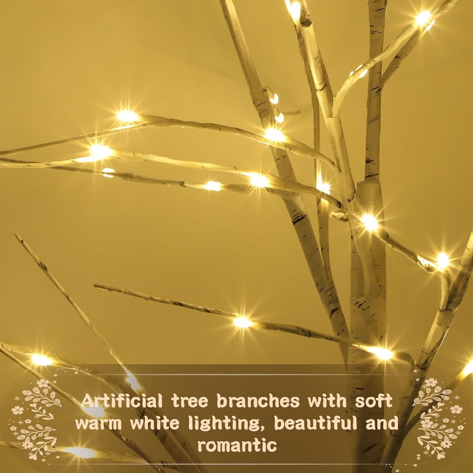 2PCS 4FT Lighted Birch Tree,Plug in Artificial Twig Tree Light for ...