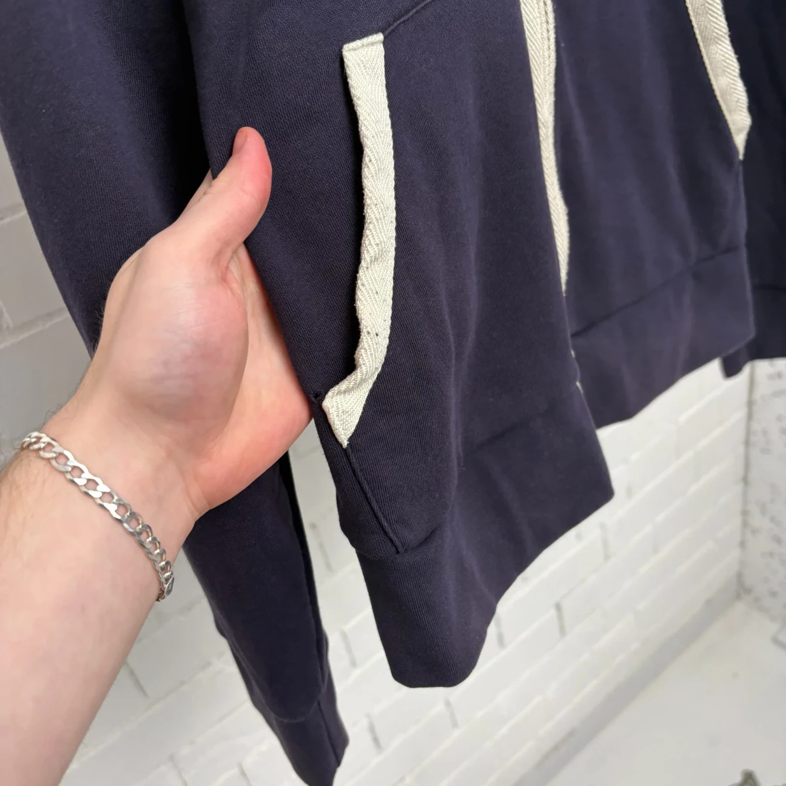 Moncler Navy Maglia Zip Hoodie with White Detailing image 3