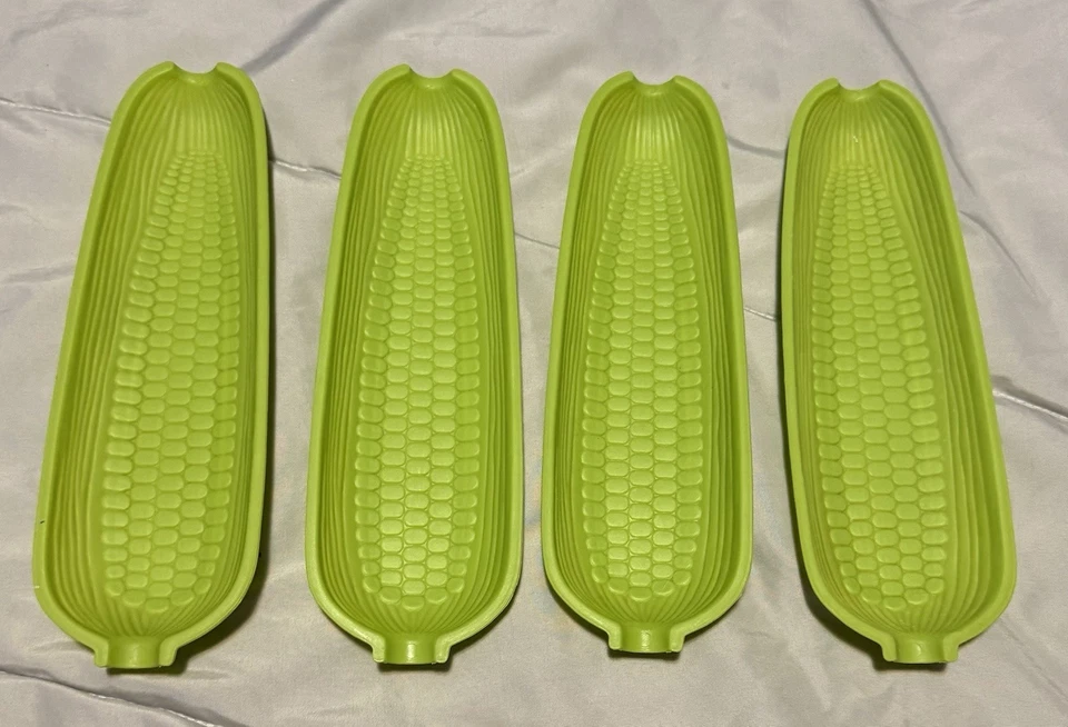 4- Corn On The Cobb Plates/trays In Green Retro - Image 2 of 4
