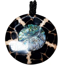 Hand Painted Abalone Shell Large Pendant 2.5"