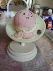 Fenton Hand Painted Burmese Art Glass Hat on Stand 1595