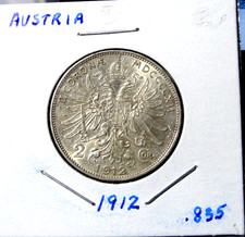 1912 Austria 2 Corona 0.835 Silver Austrian Coin