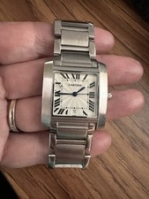 Cartier Tank Française Quartz Stainless Steel Bracelet Silver Dial Date Watch