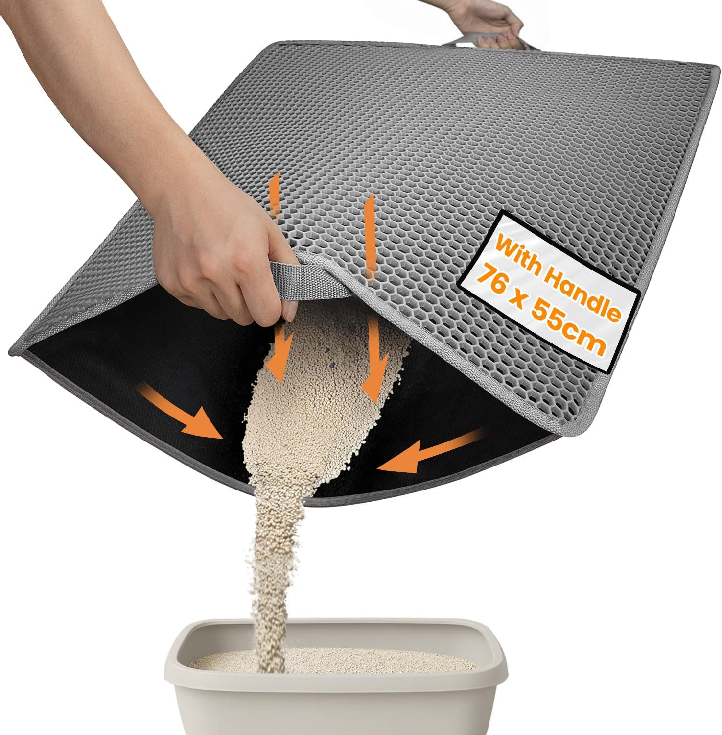Tappetino Lettiera Gatto XXL 76x55 cm con Manici | Stop Sabbia e Pipì