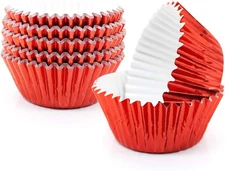 Cupcake Liners Red, Standard Size Red Foil Cupcake Liners Wrappers Metallic Baki